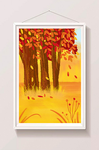 黄色系秋天树叶黄了手绘插画背景图片