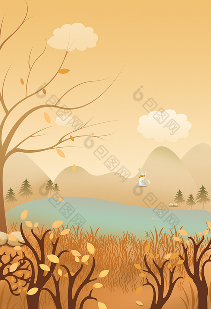 黄色秋天河边风景
