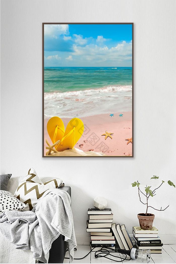 3D海鸥海星蓝色大海海浪沙滩装饰画图片