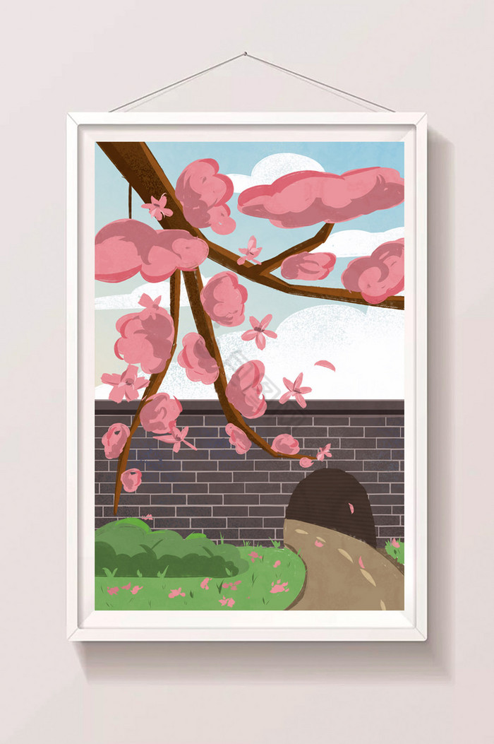 花朵城墙插画图片
