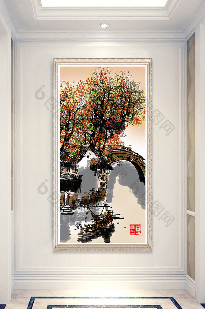 文艺淡彩中国风水墨风景玄关创意装饰画