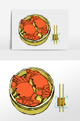 手绘新鲜美食蒸螃蟹插画元素