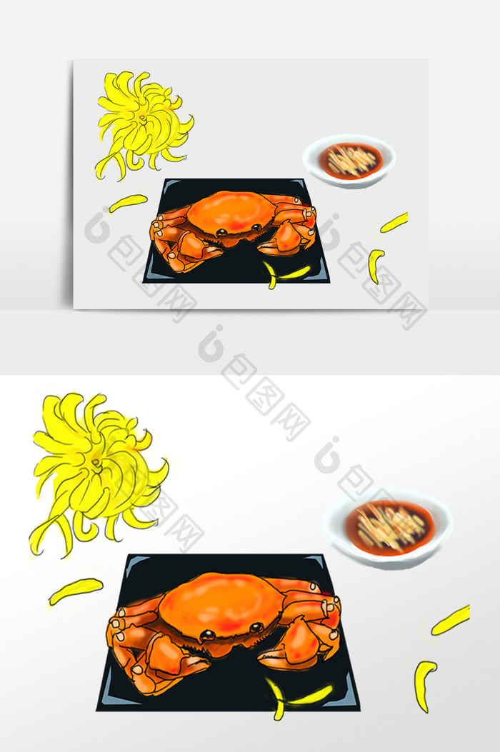 手绘新鲜美味大螃蟹插画元素