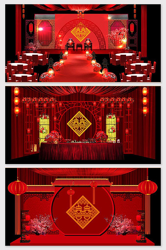 中国风红色大气婚礼舞台效果图图片