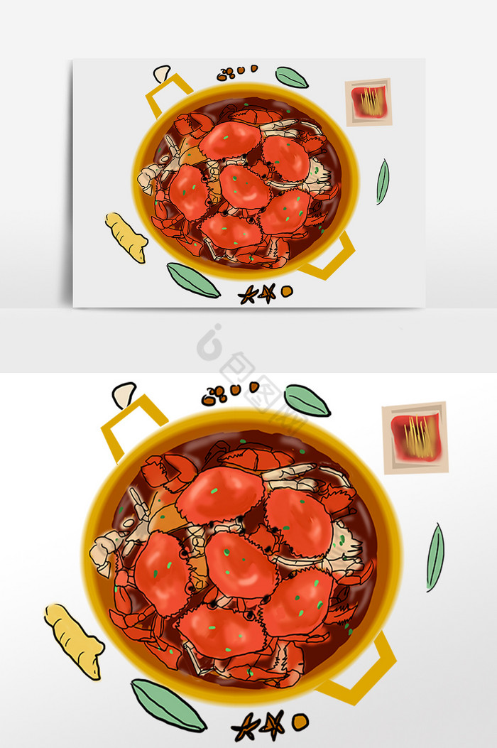 美味一锅螃蟹插画图片