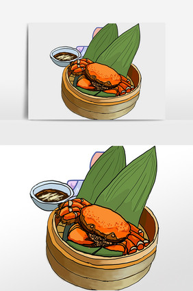 手绘水产美食大螃蟹插画元素