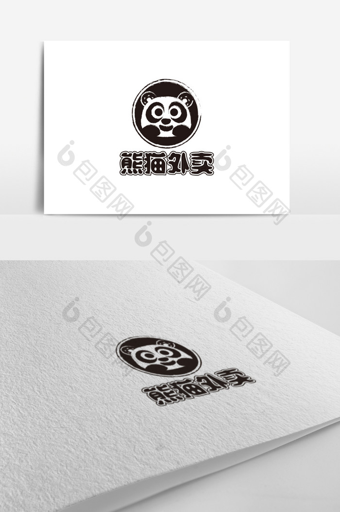 黑白形象熊猫外卖logo标志设计素材