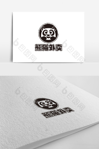 黑白形象熊猫外卖logo标志设计素材图片