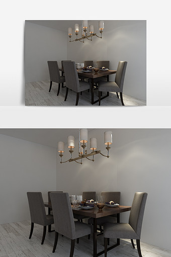 现代简约餐桌椅3d模型效果图图片