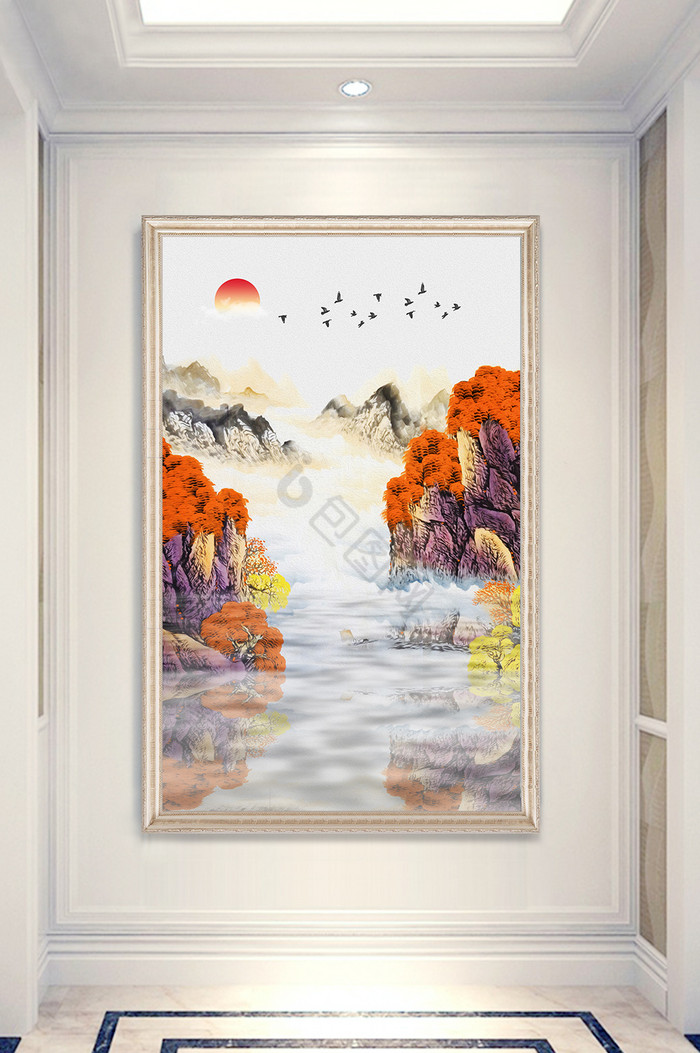 新中式山水风景玄关装饰画图片