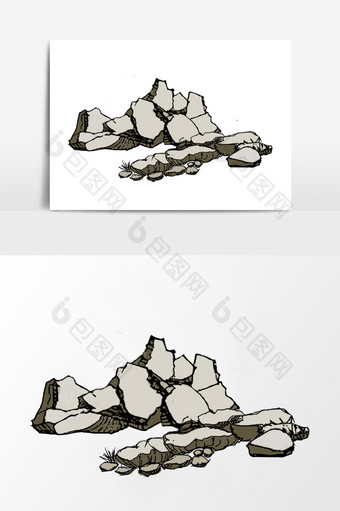 淡彩颜色国画风格的岩石 石头元素图片