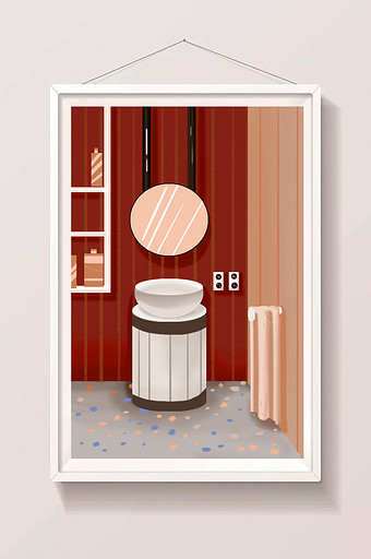 清新室内卫生间洗漱台插画背景图片下载