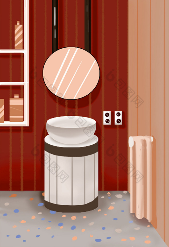 室内卫生间洗漱台插画图片