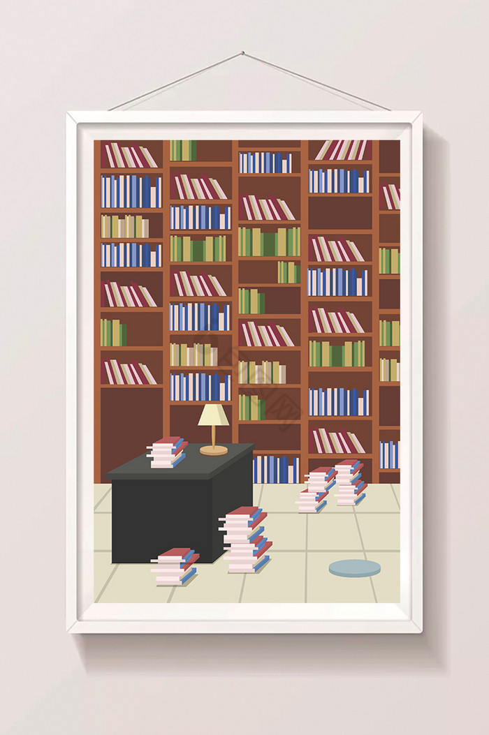 中式书房图书馆插画图片