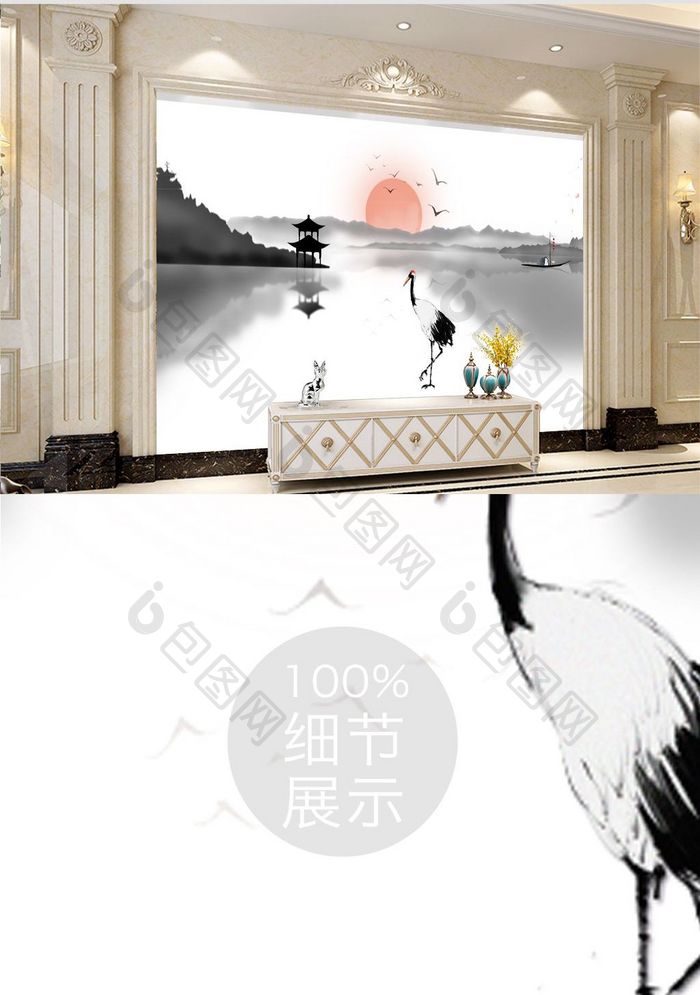 新中式抽象水墨烟雾山水艺术大理石背景