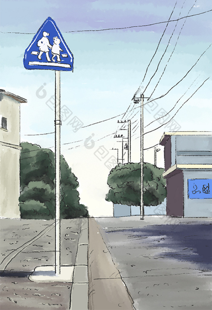 小清新街道插画背景