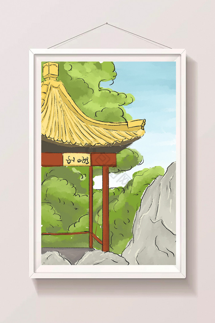 中式园林亭子插画图片