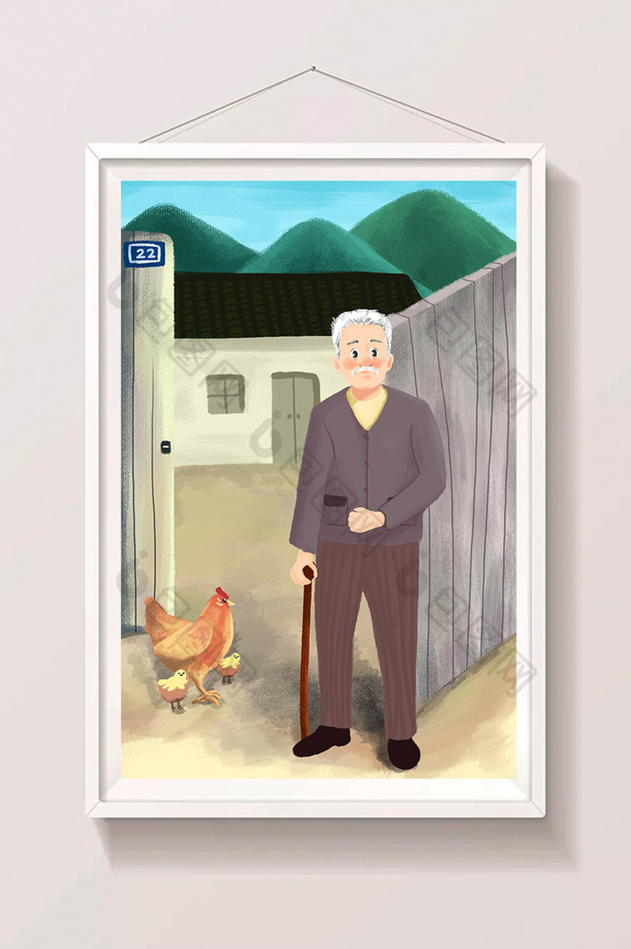 站在院子门口的老人插画图片图片