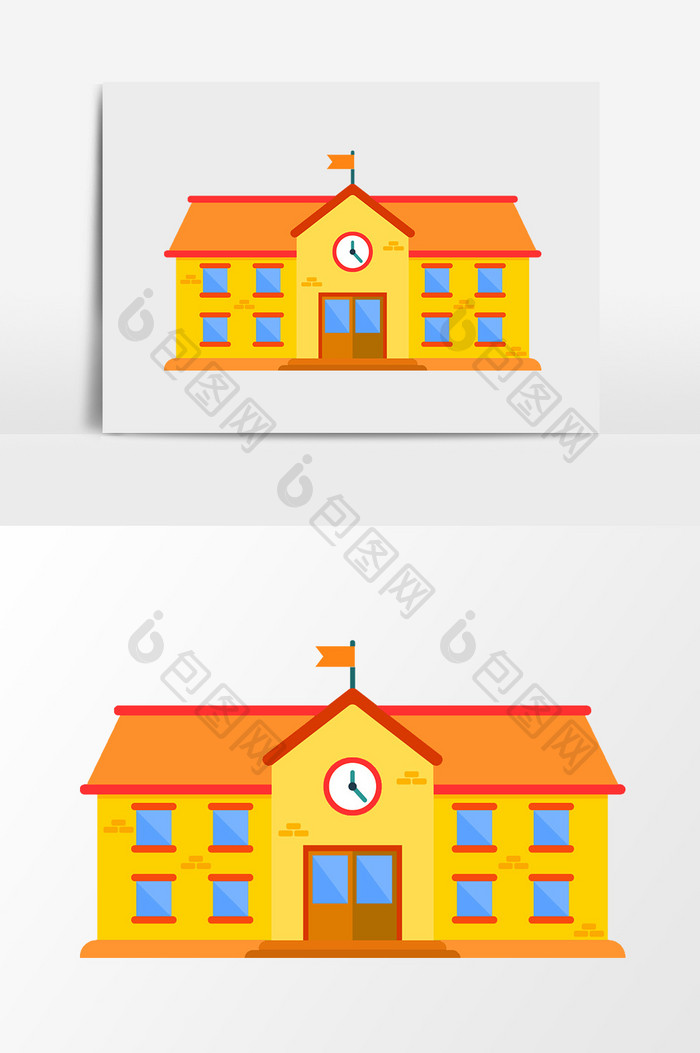 免扣卡通黄色学校