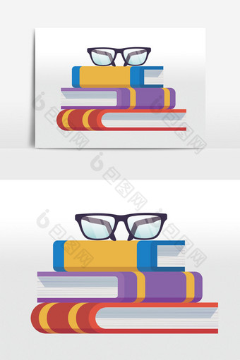 教育用品眼镜和书本元素图片