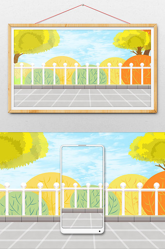 卡通公园护栏草丛图片