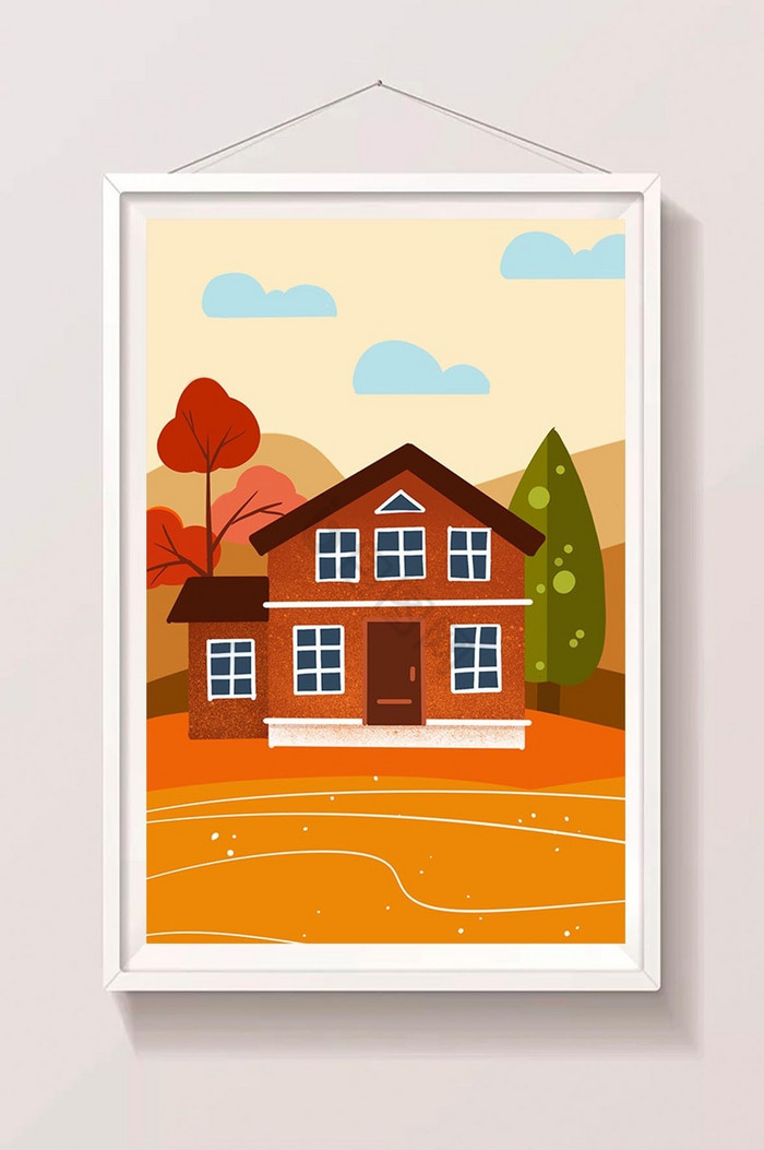 暖色秋日房子插画图片