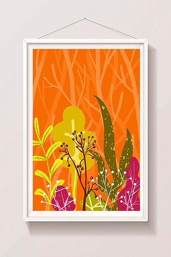 暖色秋日扁平植物背景插画手绘背景素材图片