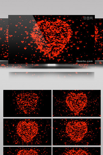 红色色调粒子炫酷三维心形运动背景视频图片