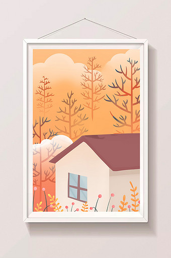 秋季房子插画元素设计图片