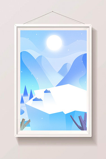 蓝色卡通雪山冰山图片