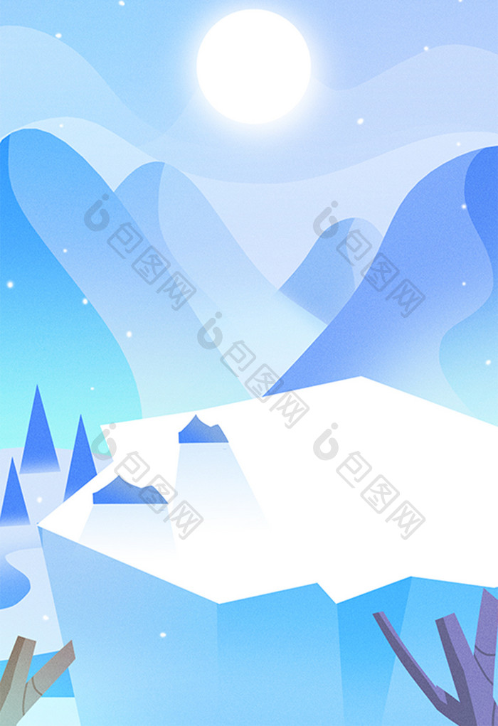 蓝色卡通雪山冰山