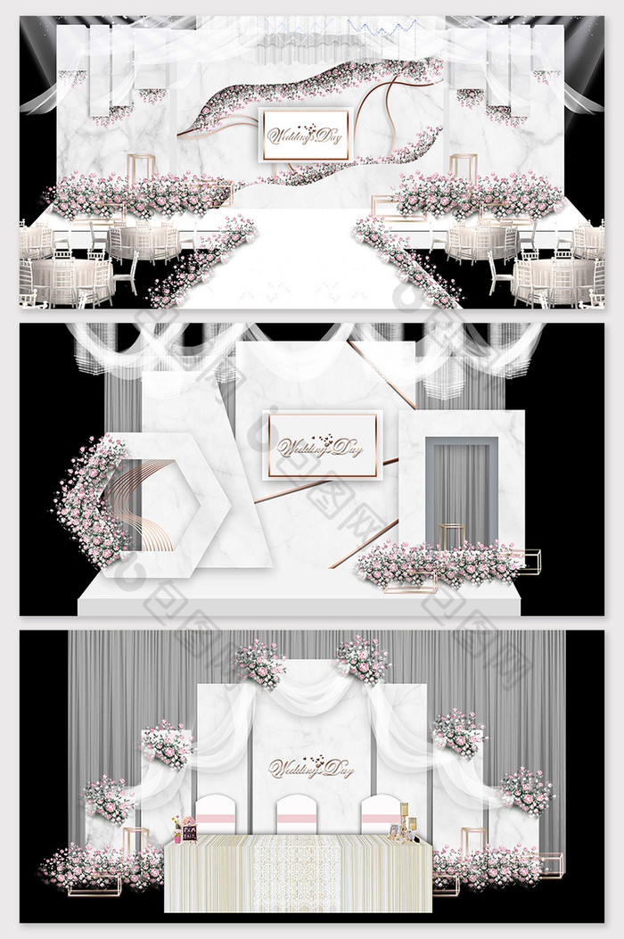 现代简约白色大理石纹理婚礼背景效果图