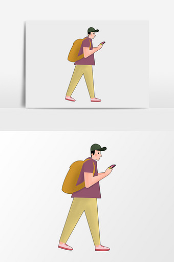 卡通走路旅行玩手机男人图片