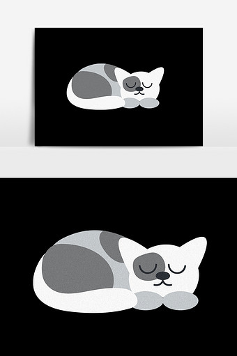 卡通手绘灰色睡觉小猫图片
