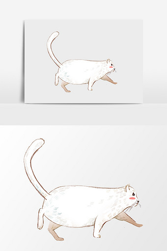 卡通免扣手绘白色小猫图片