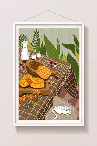 传统节日中秋插画手绘美味月饼美食插画图片