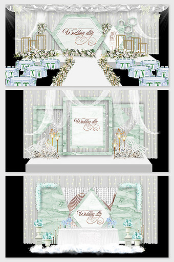 现代简约森系绿色大气婚礼舞台效果图图片