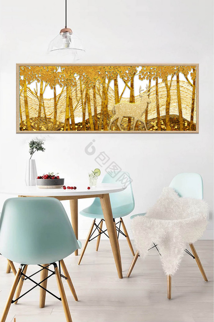 北欧金色抽象麋鹿客厅装饰画床头画图片