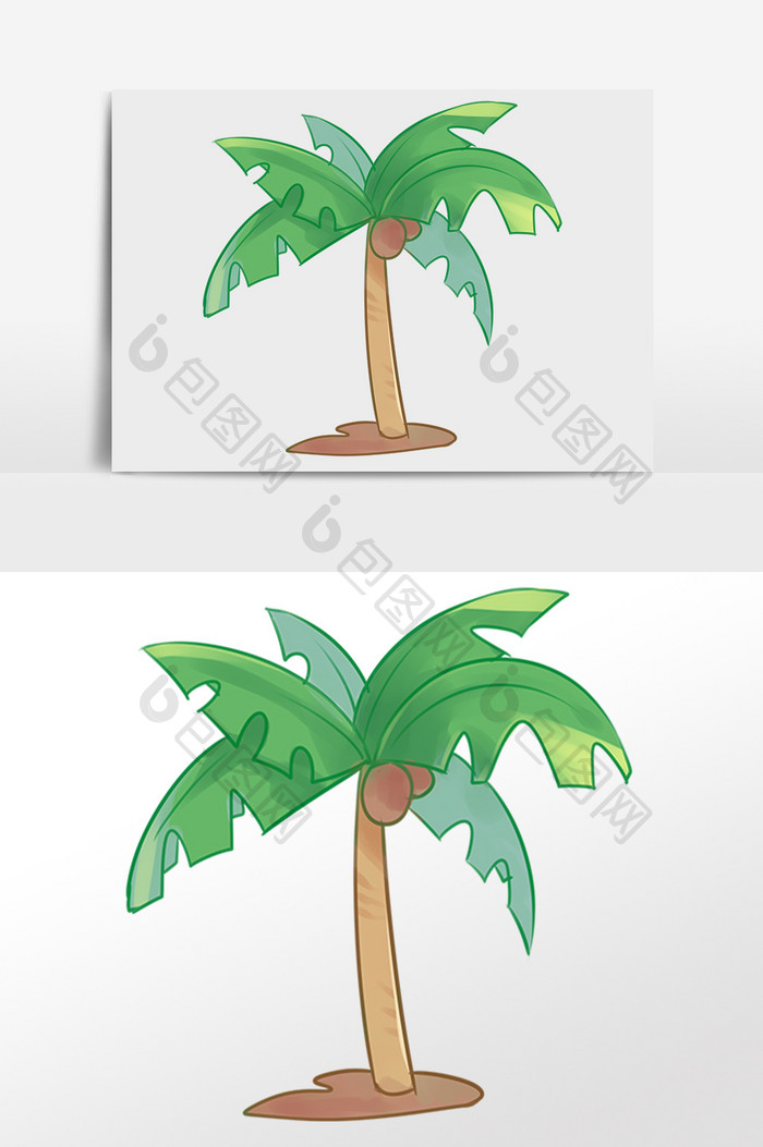 手绘海滩椰树插画素材