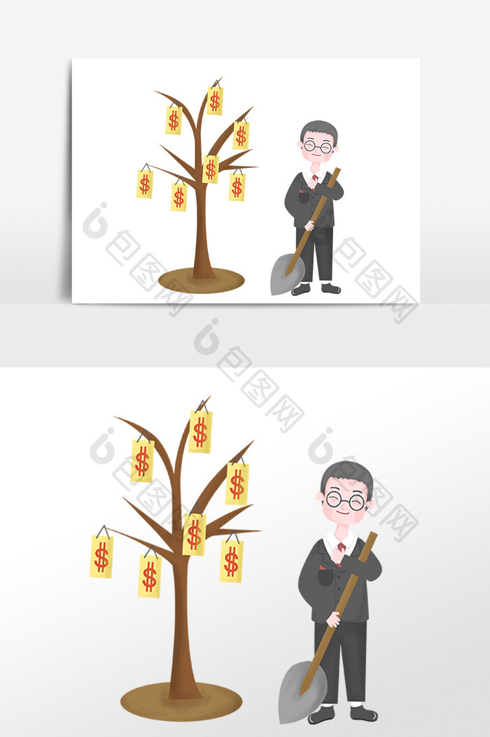 手绘金融摇钱树插画素材