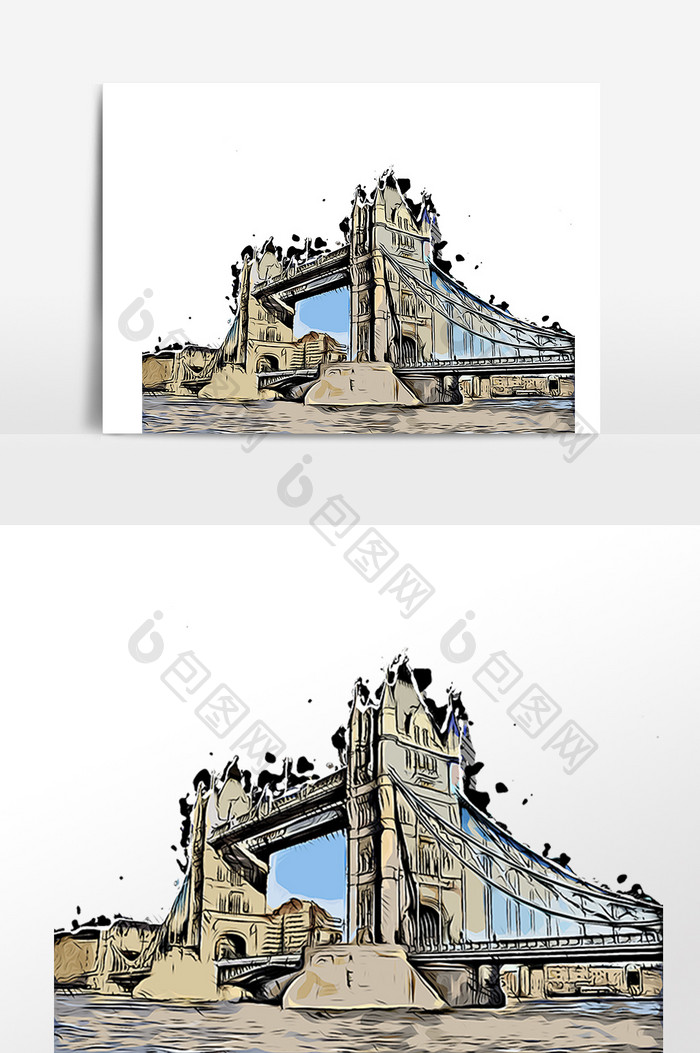 建筑旅游景点伦敦桥插画素材