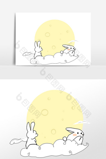 手绘中秋节兔子月圆插画素材图片