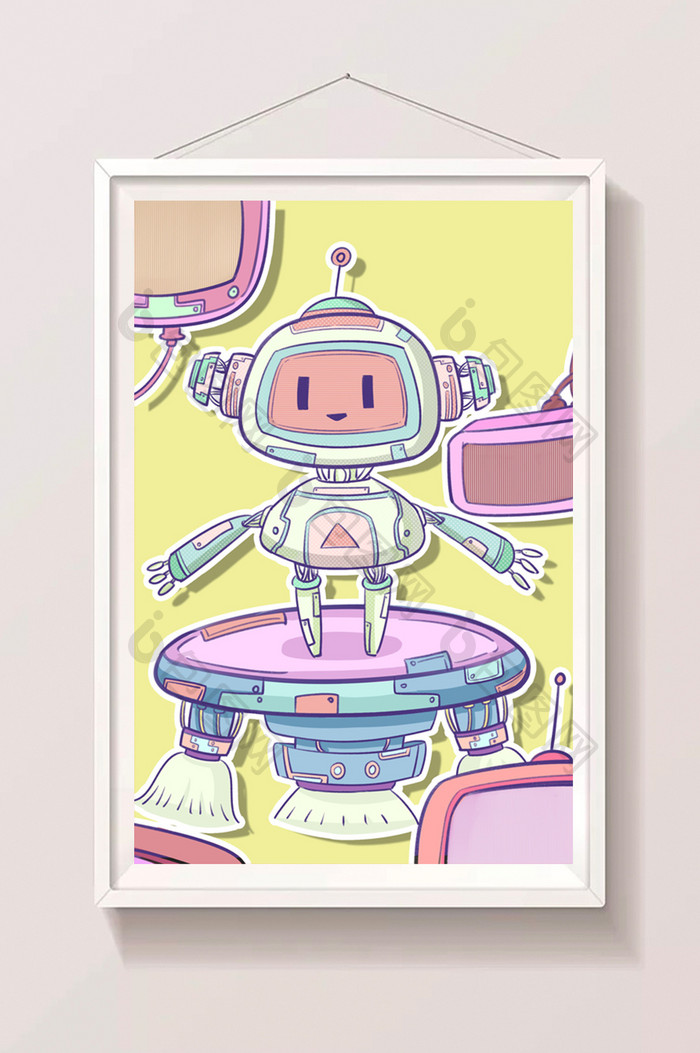 彩色科幻剪纸风波普风科技机器人人物插画