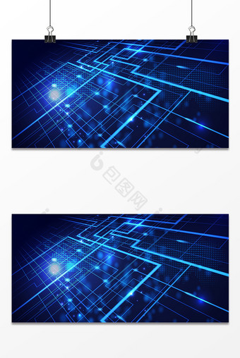 蓝色科技光效商务展板背景图片