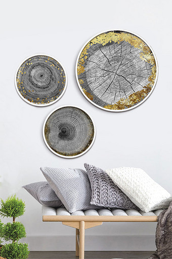 北欧金箔年轮风格素材装饰画圆形图片