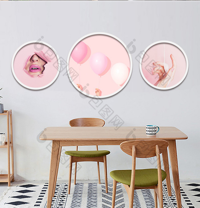 粉色系列北欧清新装饰画素材背景墙