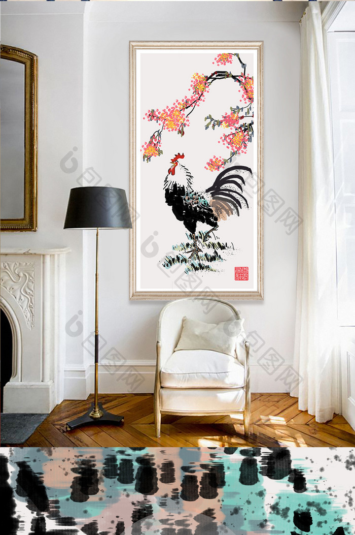 文艺淡彩水墨中国风风景动植物玄关装饰画
