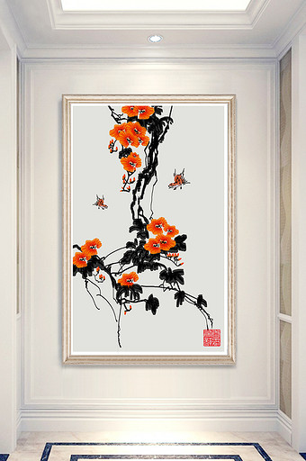 中国风水墨淡彩植物玄关古风装饰画图片