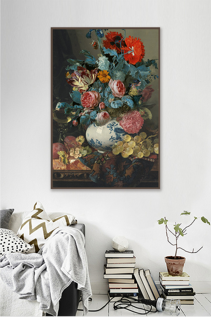 北欧抽象油画静物油画花朵素材装饰画背景图片