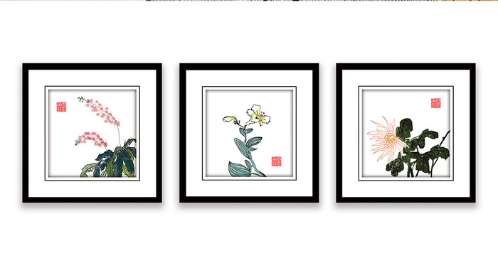 文艺中国风水墨淡彩植物书房客厅装饰画